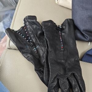 Elegant Black Leather Gloves with Colorful Accents